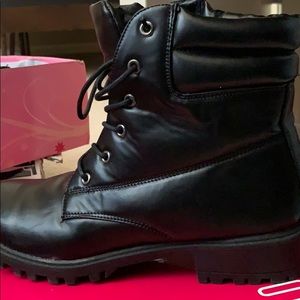 Black Leather Combat Lace Boots